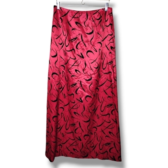 Vintage Chetta B Red Satin Velvet Maxi Skirt Women's 12 Holiday Formal Evening - Picture 3 of 7
